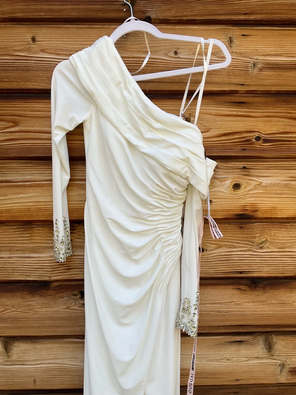 NWT MAC DUGGAL White Fold Over Long Sleeve Jeweled Midi Dress Size 14 - Picture 7 of 12